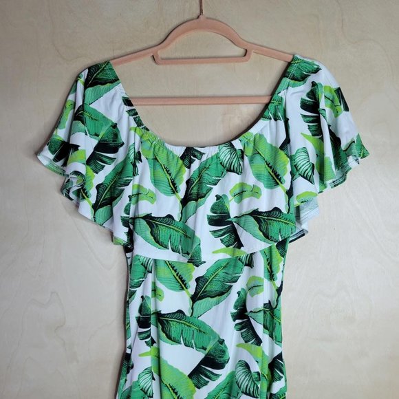 Orange Tree White Green Leaf Off the Shoulder Body Suit Women Size L - Picture 4 of 11